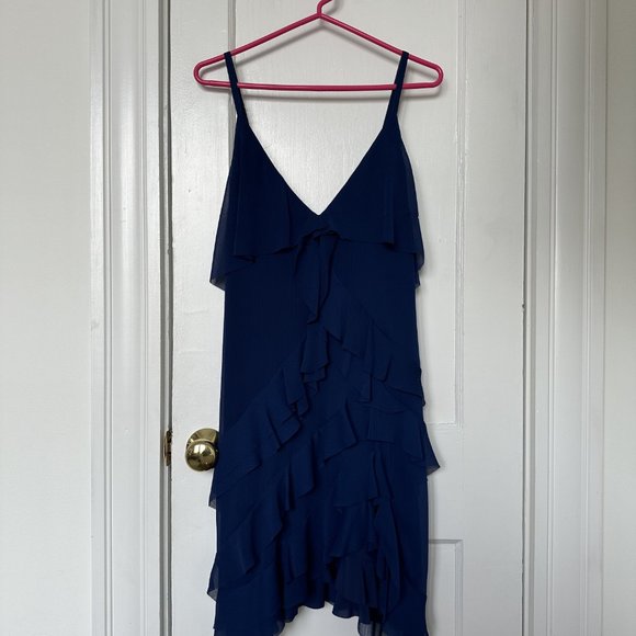 Alice + Olivia Blue Ruffle Mini Dress Size 10 - Picture 2 of 4